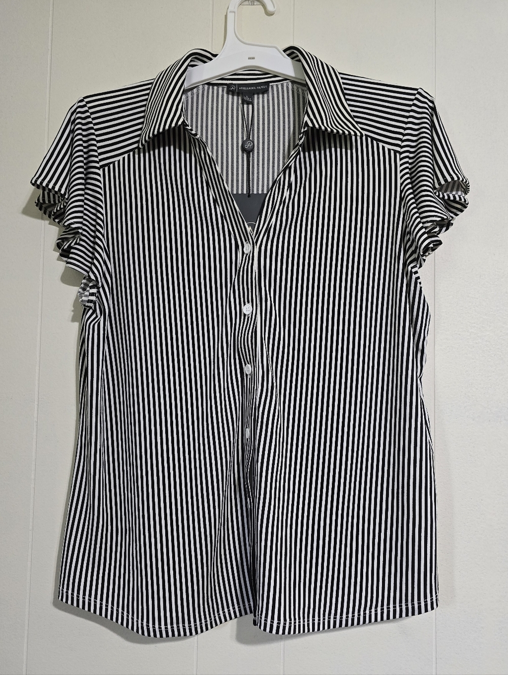 Adrianna Papell Black and White Striped Button-Down Top